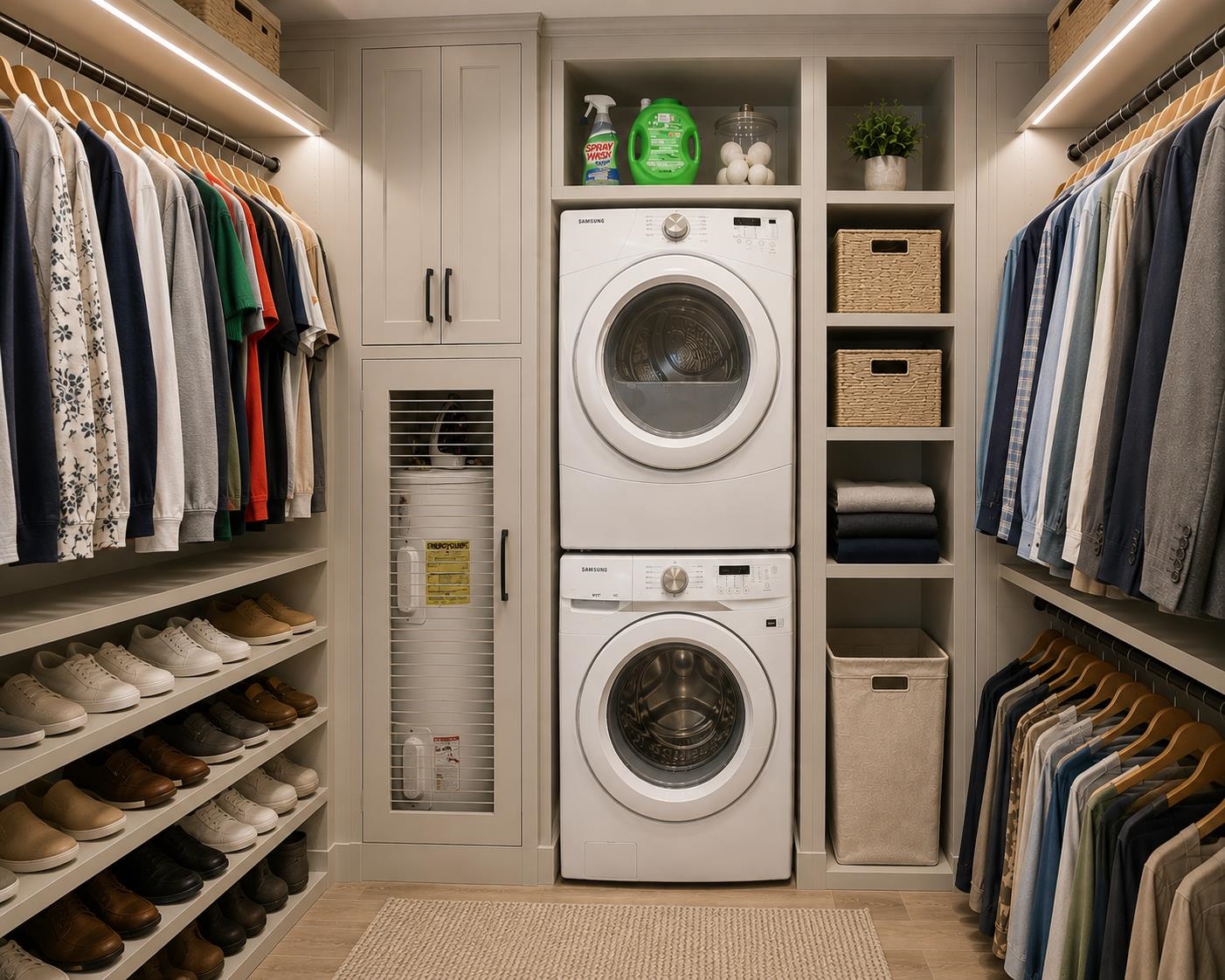 AI redecorated photo that shows and example of a closet organization system