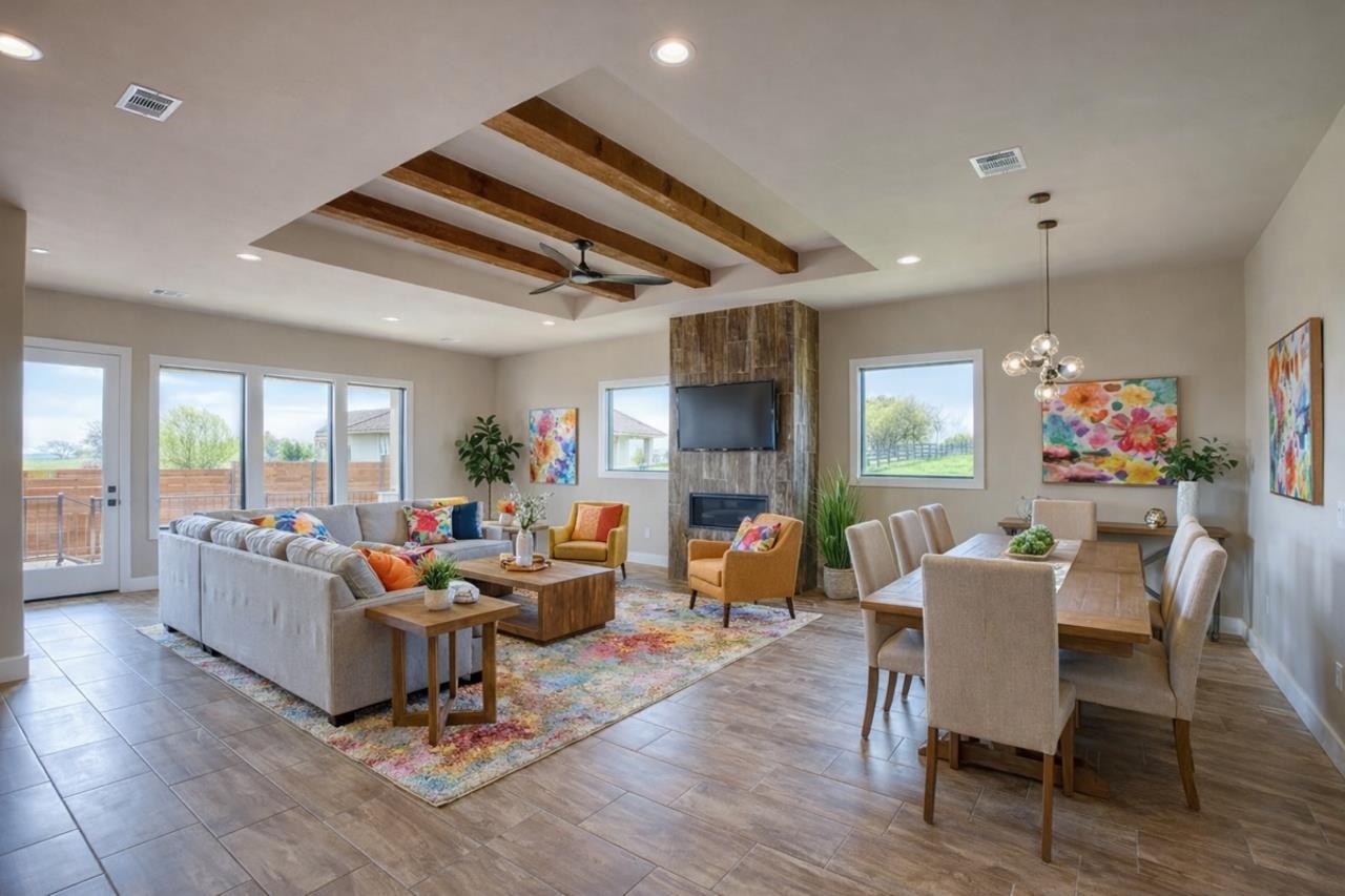 How pretty is this? Fireplace is fine! And dining area large enough for those great dinners!