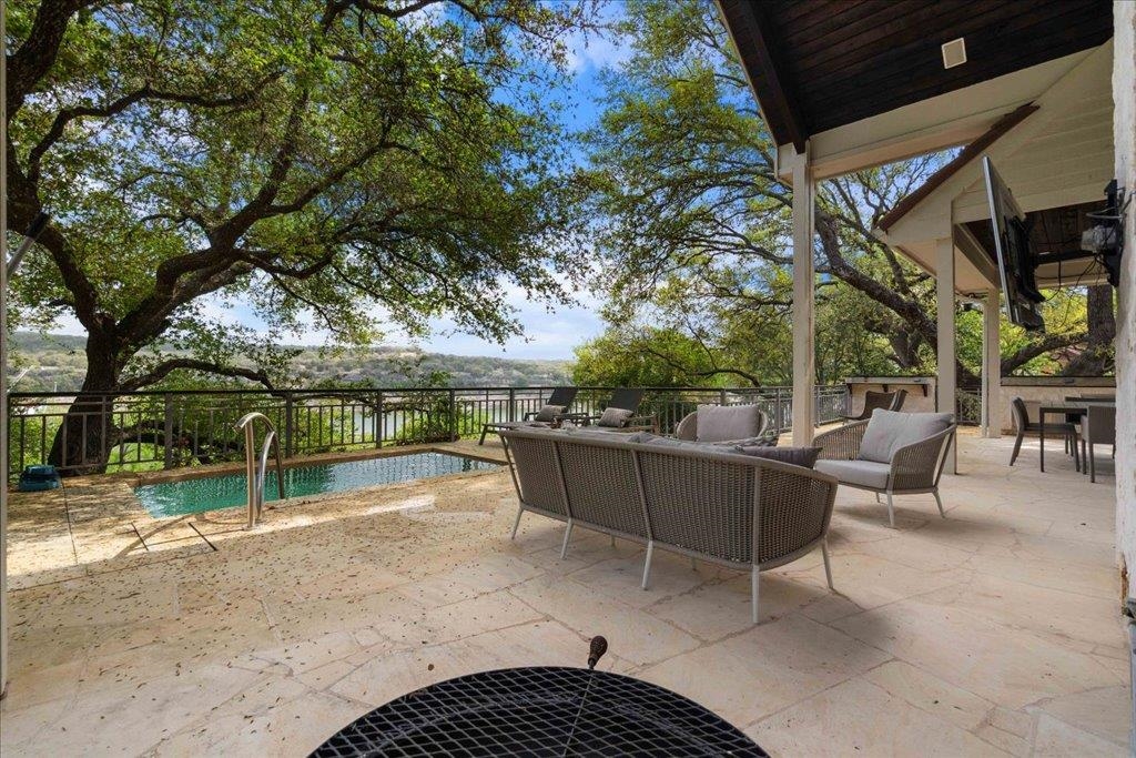 Stay cool with covered patio and plunge pool.