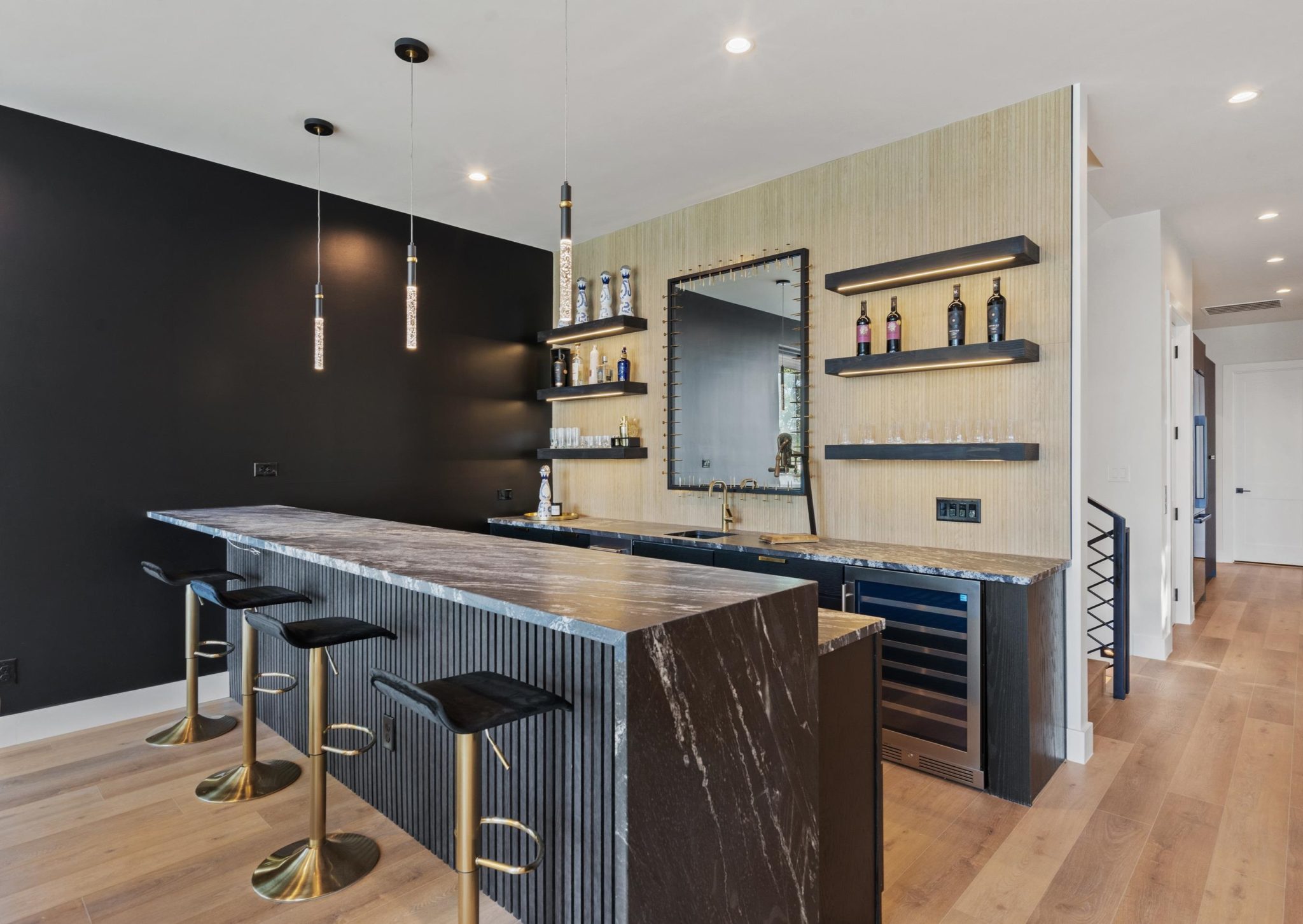 Impressive full bar for entertaining.
