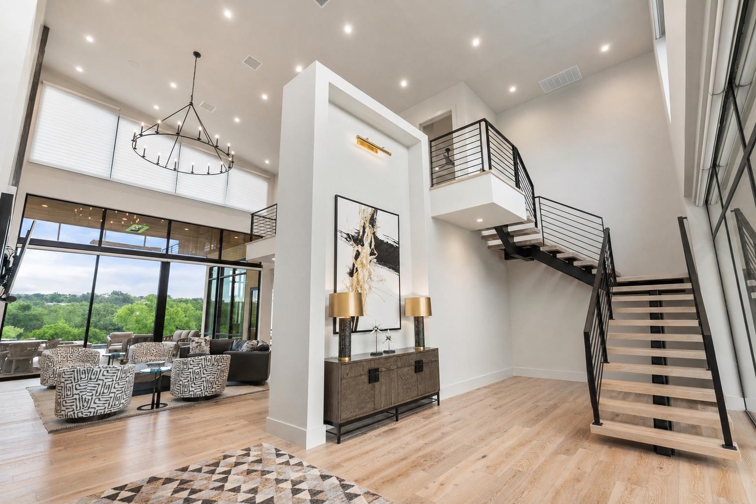 Custom white oak slab treads, create an architectural feature of these floating steps