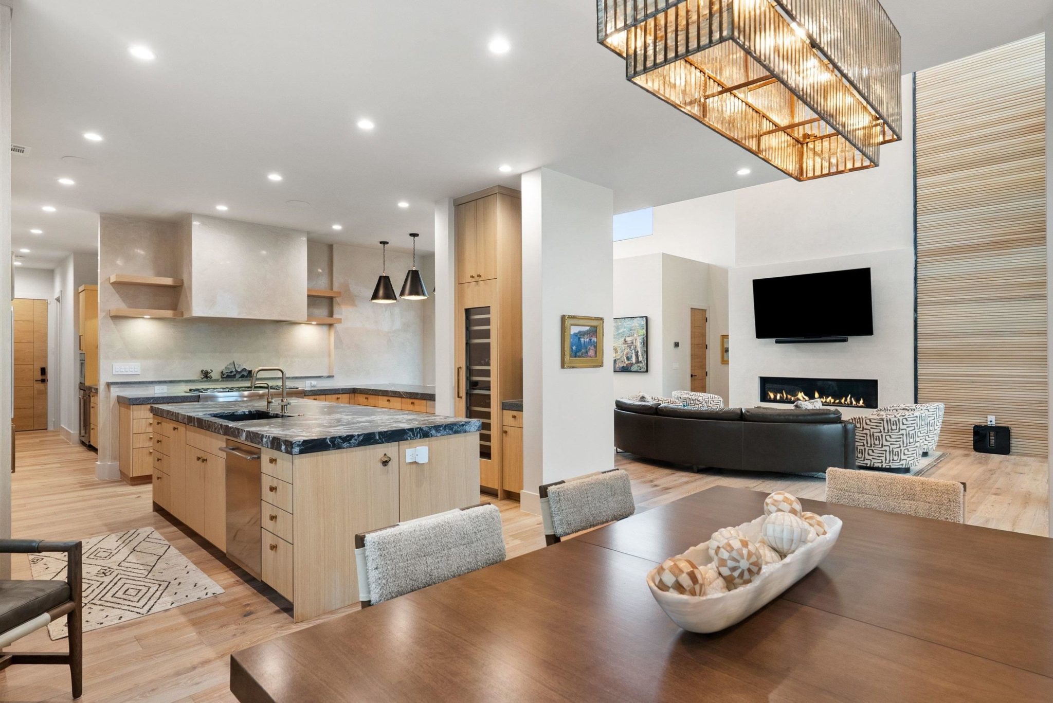 Kitchen, dining and living room are open and allow for a generous entertaining area