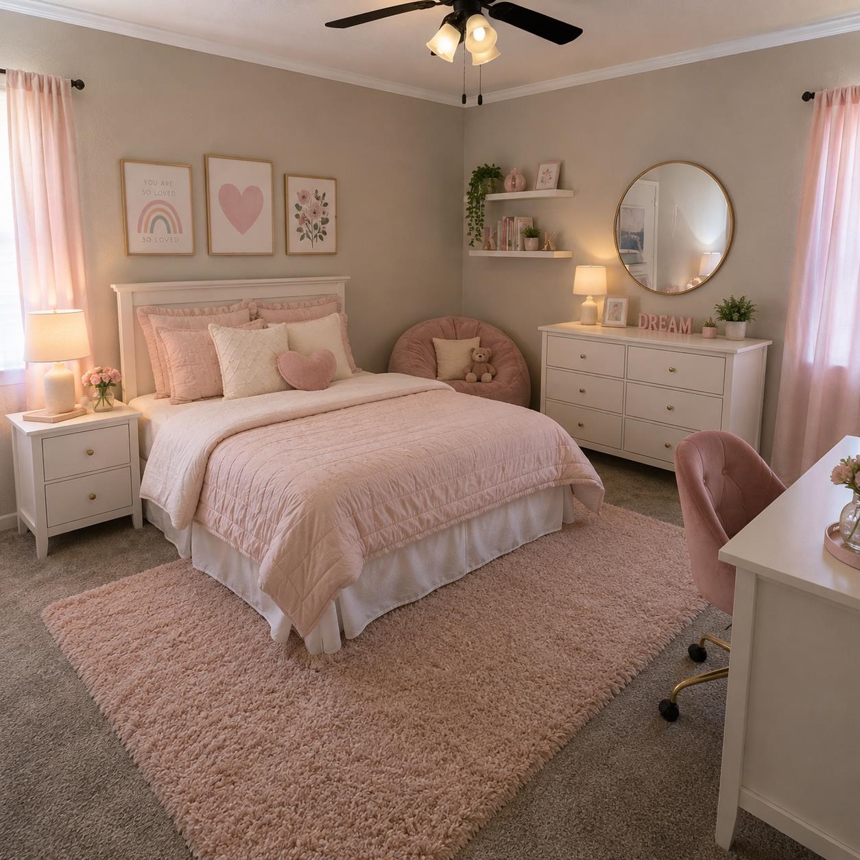 Bedroom 2 Virtually Staged Pink Room