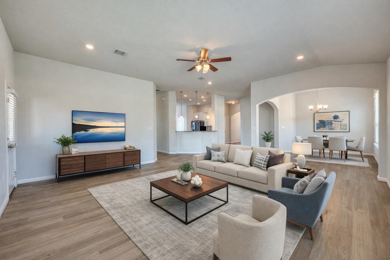 Spacious living room with tall ceilings