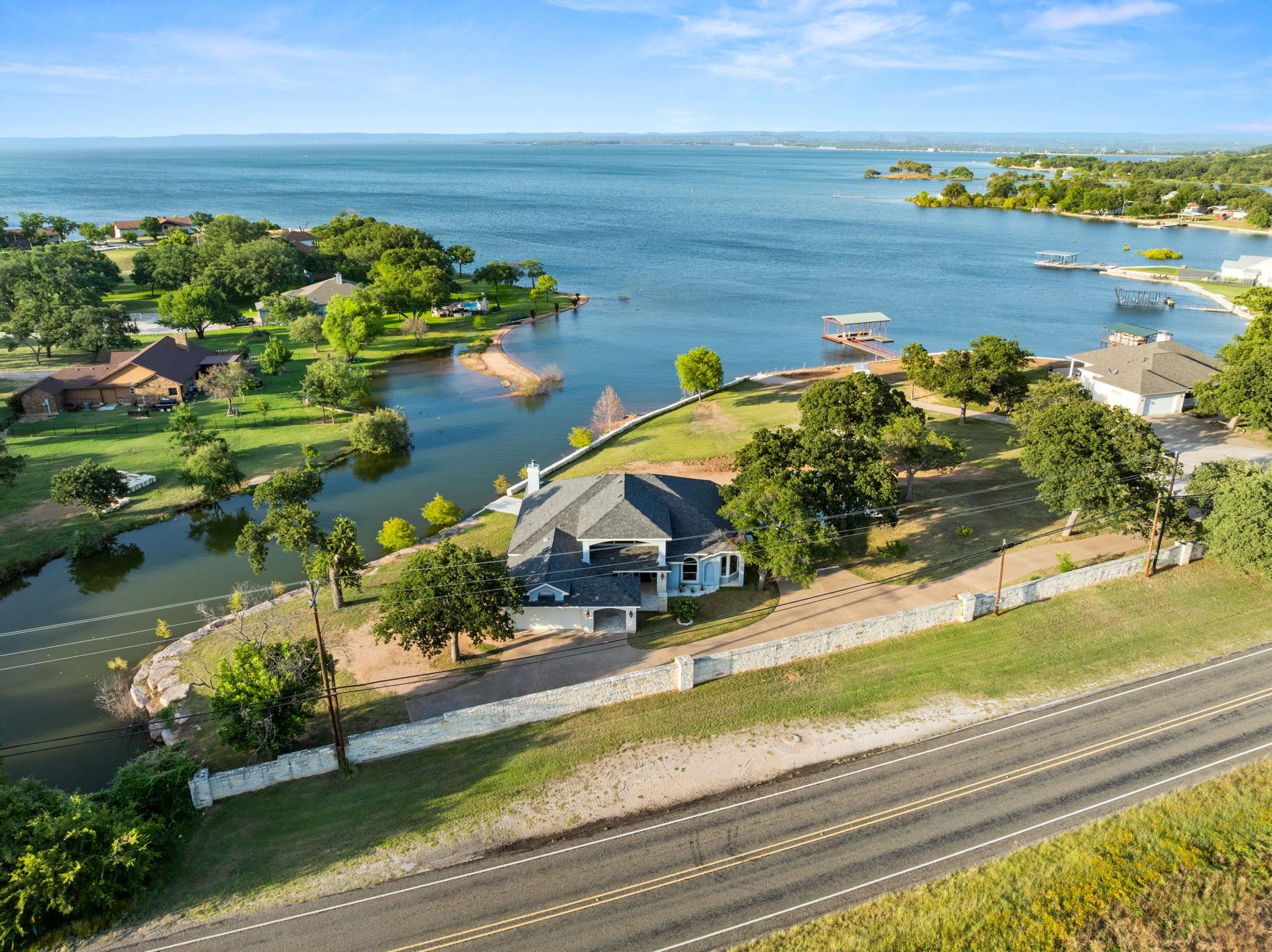 Arial view of cove and lake