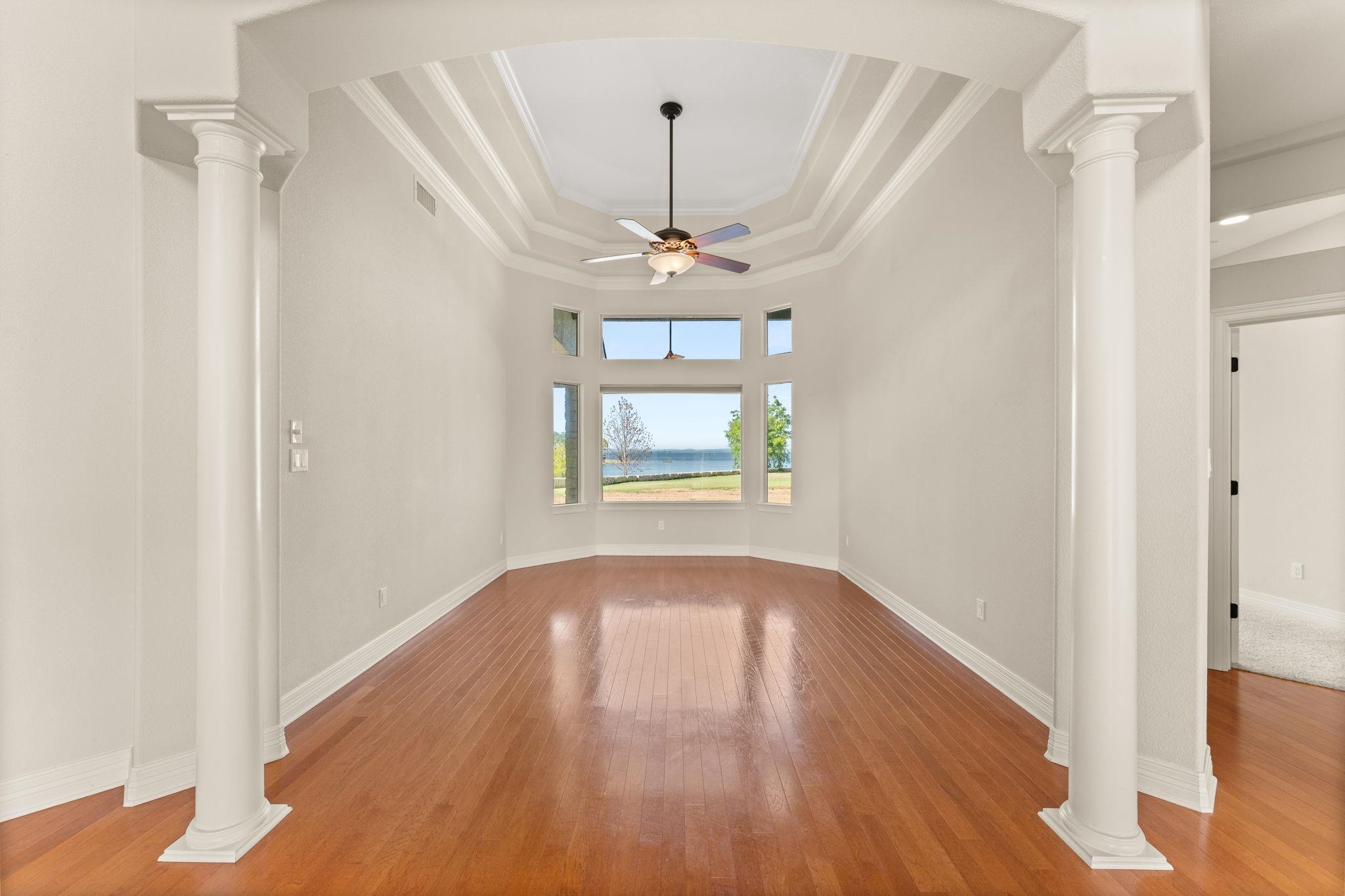 Living Room with large window with lake view