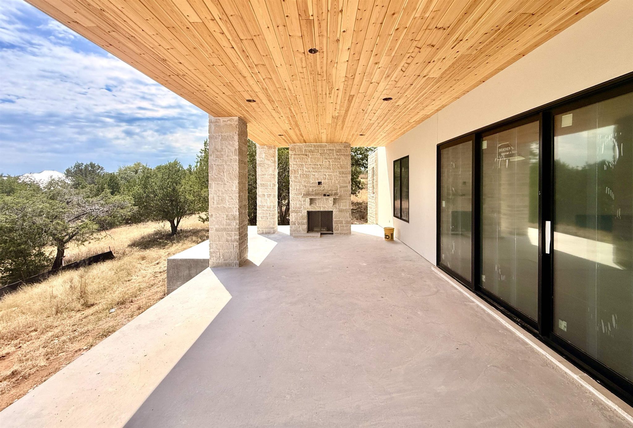Back patio facing the outside fireplace