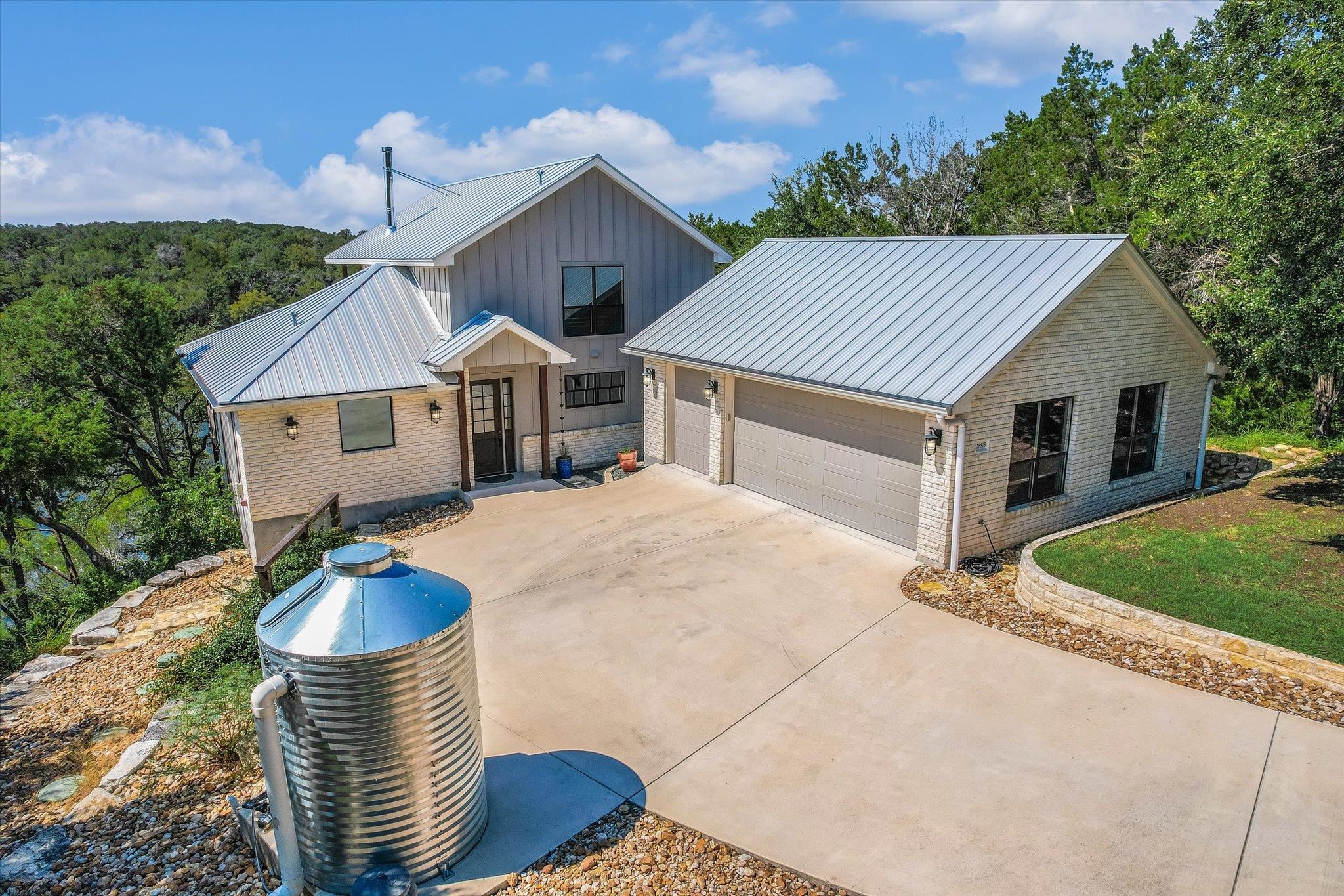 The rainwater collection system supports the beautifully maintained landscape.
