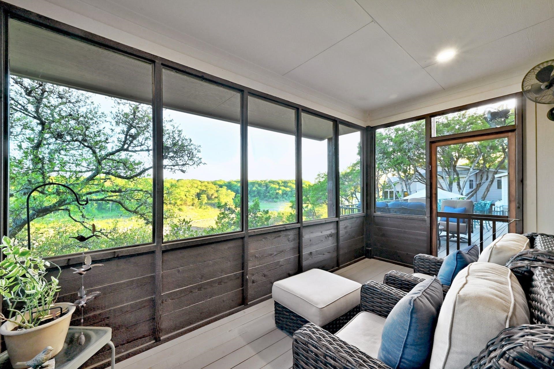 Enjoy your morning coffee from the comfy enclosed sunroom.