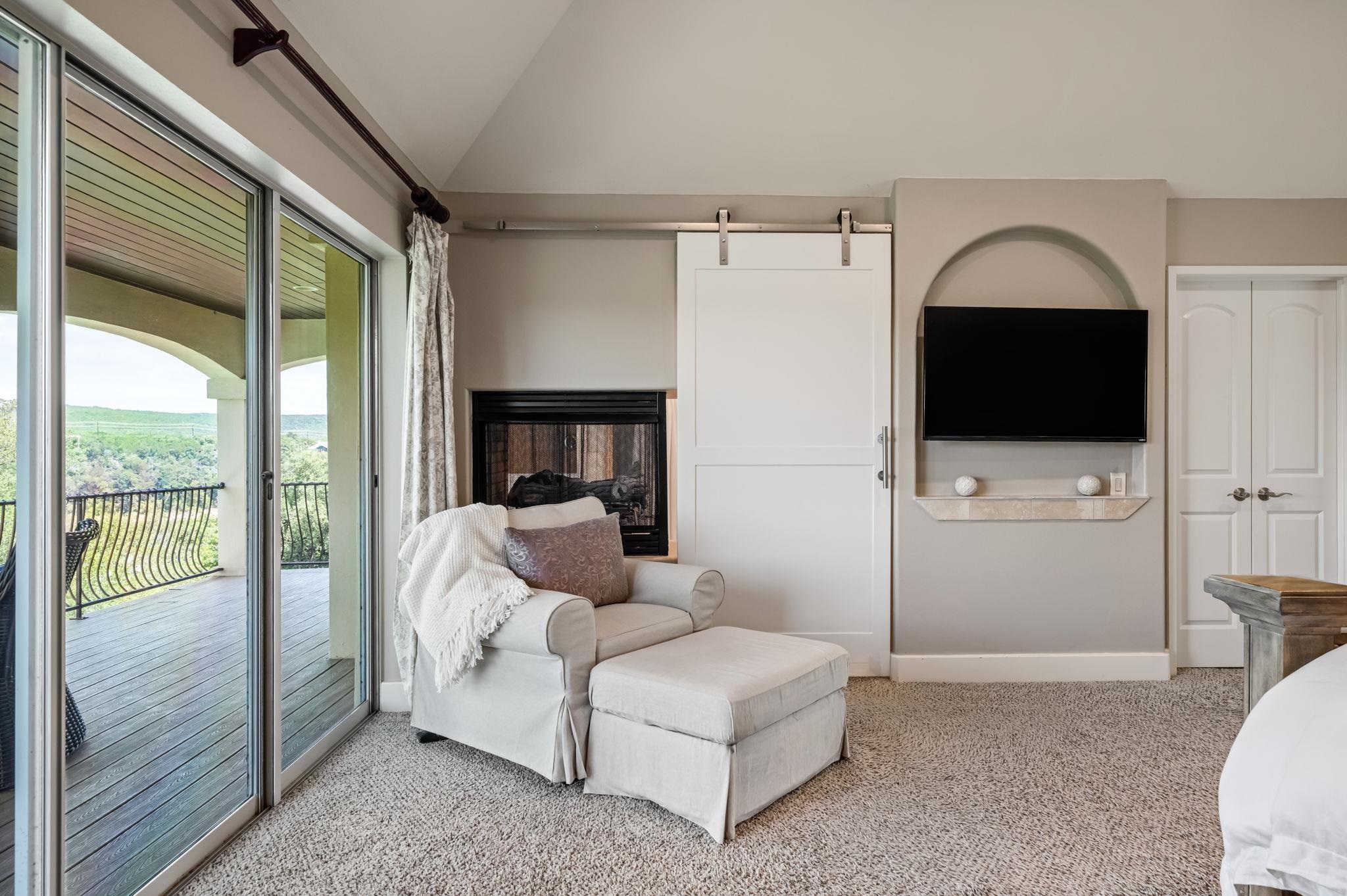 shared fireplace and private back balcony.