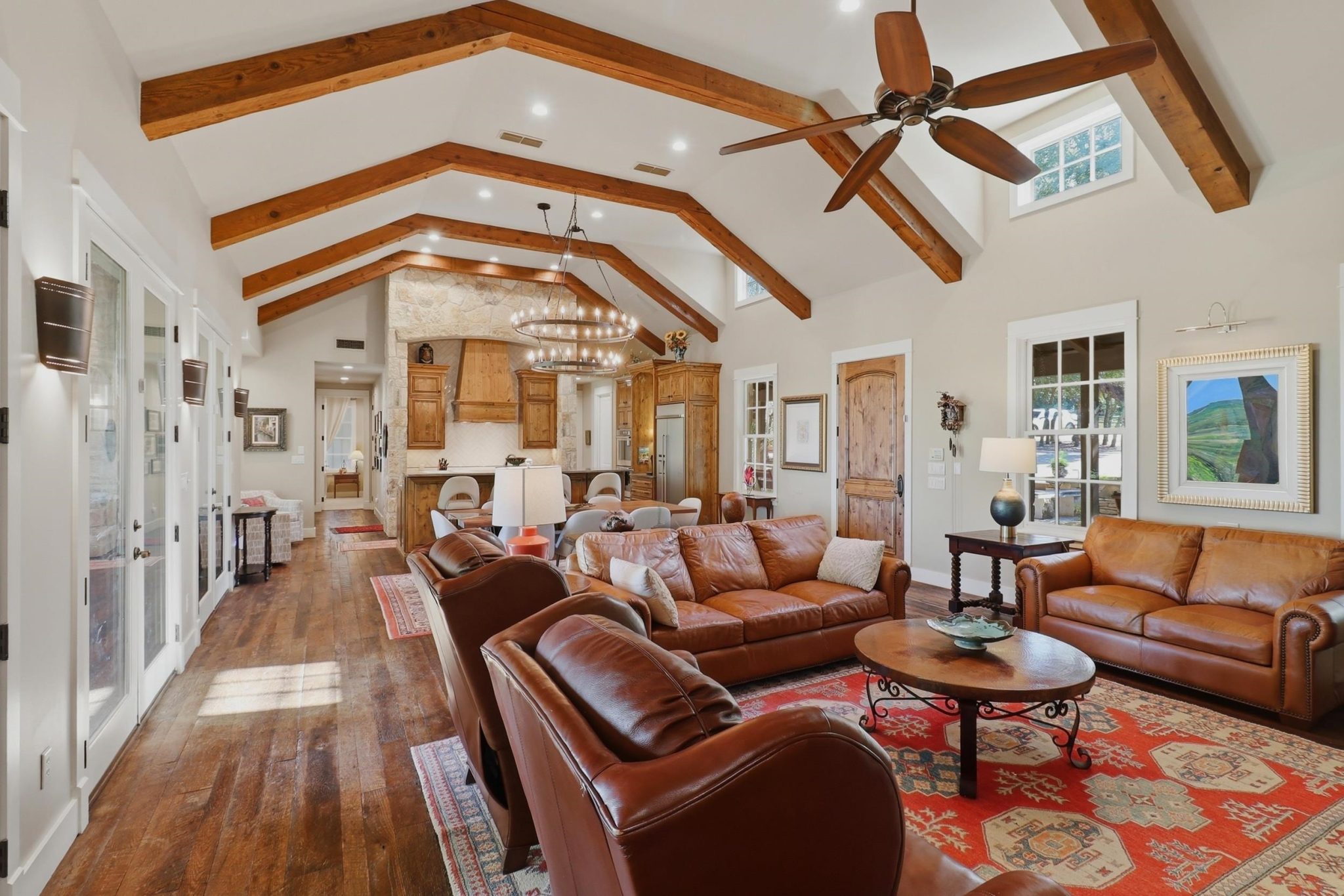 Expansive and welcoming with beamed ceilings